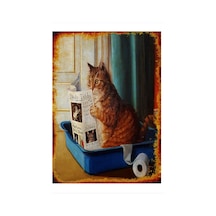 Bedeko Tuvalette Gazete Okuyan Kedi Model Mdf Tablo 25 Cm X 35 Cm