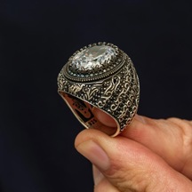 Oval Beyaz Zirkon Taşlı 925 Gümüş Erkek Yüzük Beyaz