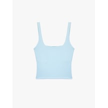 Koton Kare Yaka Slim Fit Kalın Askılı Crop Üst Mavi 6sak10228ek
