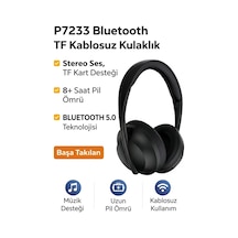 Kulak Üstü Kablosuz Uyumlu Bluetooth Kulaklık Stereo Gürültü Önleyici Katlanabilir Dahili Mikrofon Siyah - 586749383