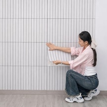 Kendinden Yapışkanlı Ahşap Duvar Çıtası Desenli Duvar Paneli 30x60cm 1, Beyaz