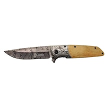 Columbia A2150c Kahve Kamp Çakısı 21cm- Manuel, Ahşap İşlemeli Sap,kemerlikli