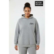 Süperlife Kadın Büyük Beden Rahat Kalıp Hoodie -unified Baskılı Kapüşonlu İncesweatshirt Spr26bswk968 Gri Melanj