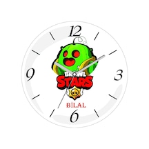Kişiye Özel Brawl Stars Spike Çap 30cm Sessiz Akar Bombeli Gerçek Cam Duvar Saati Çok Renkli