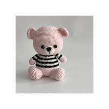 Amigurumi Tam Tam Ayıcık Çizgili Kazaklı El Örgüsü Oyuncak Bej