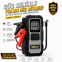 Voltcar Akü Takviye Cihazı Akıllı Araç Lastik Şişirme Kompresörü Powerbank Dijital Ekranlı Taşınabilir Hava Pompası
