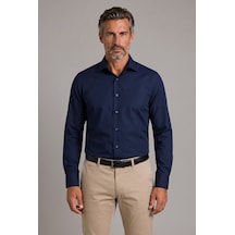 Bisse Lacivert Regular Fit Pamuk Cepsiz Klasik Uzun Yaka Gömlek Gmkls252203 D39