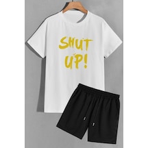 Uyguntarz Shut Up Şort T-shirt Eşofman Takımı Beyaz