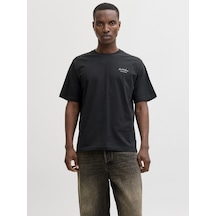 Jack & Jones Jack Jones Yazı Desenli Erkek Yuvarlak Yaka Tişört 12287990 Siyah