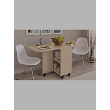 Açılır Katlanır Yemek Masası Oval Masa Mdf Krem