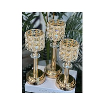 Kristal Kesim Taşlı 3'lü Lüks Şamdan Seti Gold Sarı - 701281072 Sarı - 701281072 Sarı