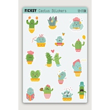 Sevimli Kaktüs Sticker Seti - 15 Adet Etiket Çıkartma Diğer
