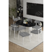 Avvio Vermond Bohem Ayak Beyaz Polo Sandalye 80x160 Mutfak Masa Sandalye Takımı Siyah Mermer