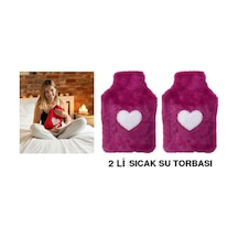 Sıcak Su Torbası 2 Adet,peluş Kalpli,pembe Termofor 29x17cm 750ml Pembe