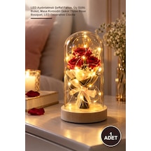 1 Adet Gül Buketi Ledli Fanus Led Aydınlatmalı Şeffaf Fanus, Üç Güllü Buket, Masa Komodin Dekor Three Rose Bouquet, Led Decorative Cloche