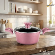 20 Cm Granit Derin Tencere Cam Kapak - Mürdüm Mürdüm