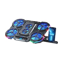 Laptop Standı, Dijital Göstergeli, 7 Kademeli, Sessiz Fanlı, 9-17" Uyumlu, Rgb Gaming Notebook Soğutucu, 6 Fanlı