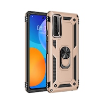 Huawei P Smart 2021 Kılıf Sofya Yüzüklü Silikon Kapak - Gold -