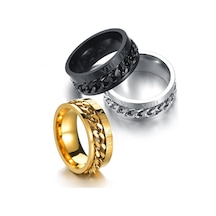 Sones 2 Adet Roma Rakamları Döndürülebilir Zincir Titanyum Çelik Yüzük, Renk: Siyah 11 Çok Renkli