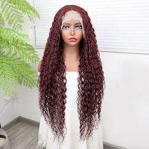 Afro Dalga Kızıl Kahve Fiber Sentetik Tül Peruk - Zmff-582342 Renkli