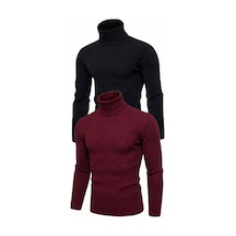 Erkek Kaşkorse Boğazlı Likralı Fitilli Slim Fit Body 2'li Set Siyah-bordo Siyah - Bordo
