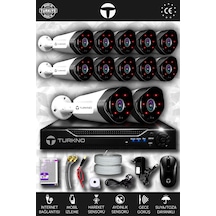 Turkno 12 Kameralı Galia 12 Dış Kamera Set HDD'siz Full HD Gece Görüşlü Güvenlik Kamerası Sistemi