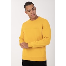 Maraton Sportswear Comfort Erkek Bisiklet Yaka Takma Kol Basic Sarı Sweatshirt 21836-sarı