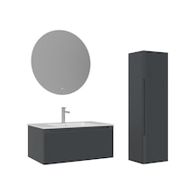 Orka Olbia 80 Cm Mat Antrasit Banyo Dolabı Takımı Ve Boy Dolabı Beyaz