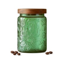Vintage Cam Kavanoz, Yeşil Ayçiçeği Saklama Kavanozu, 23.7 Fl Oz, Masif Ahşap Kapaklı, Gevşek Çay Saklama, Mutfak Kutuları, Banyo Tuzları İçin, Çamaşır Deterjanı, Reçel, Kahve, Şeker, Kurabiye Çok Renkli