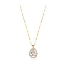 Pırlanta Montür Damla Taşlı Kenarları Taş Süslemeli 14 Ayar Altın Kaplamalı Gümüş Kolye Gold - Rose Gold - Gümüş