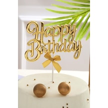 Gold Renk Happy Birthday Yazılı Pasta Süsü Tüm Yaşlar