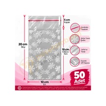Kar Tanesi Desenli Bantlı Opp Poşet 10x20 Cm - 50 Adet