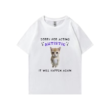 Flood Of Style Sıcak Satış Otizm Kedi Komik Grafik Baskı T-shirt Erkek Kadın Casual Tops Kısa Kollu Giysiler Beyaz