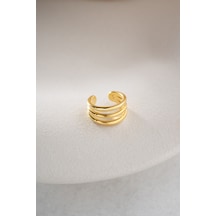 925 Ayar Gümüş Gold Kaplama 3 Sıra Sade Model Kıkırdak Küpe Altın