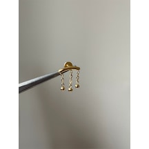 316 L Cerrahi Gold Renk Çelik Toplu Zincir Detaylı Sallantılı Kıkırdak Piercingi Kırmızı
