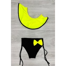 My Kids Wear Yarım Kol Fiyonklu Arkadan Bağlamalı Çocuk Bikini Takım Koyu Lacivert