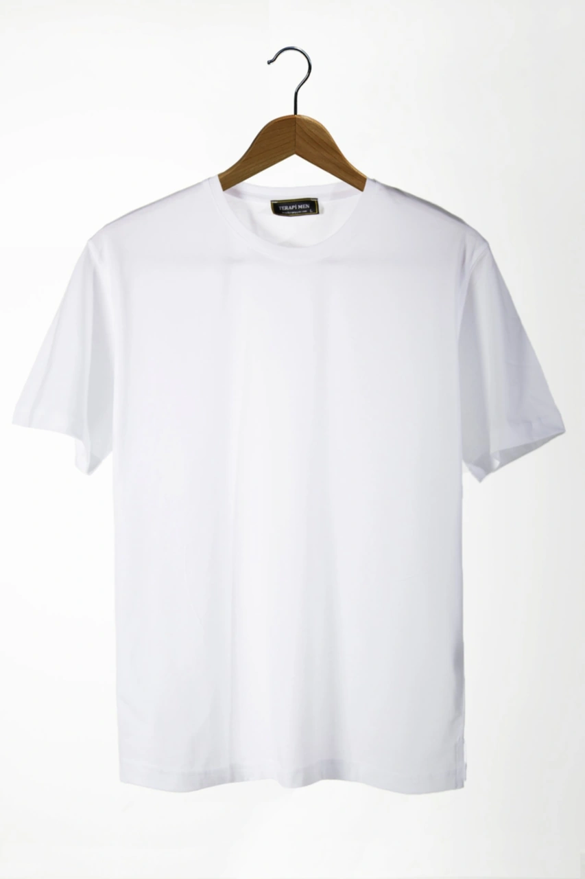 Unisex Beyaz Bisiklet Yaka Oversize Kalıp Basic Pamuklu T-shirt Beyaz