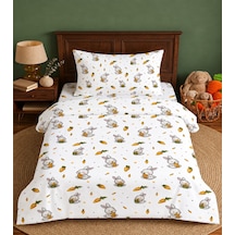 More Home Müslin Bebek Nevresim Takımı %100 Pamuk Havuç Yiyen Tavşan Krem Çok Renkli