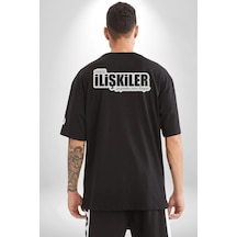 Ciddi İlişkiler Şarjımdan Önce Bitiyor Yazılı Pamuklu Unisex Oversize Sırt Dijital Baskılı Siyah T-shirt Siyah