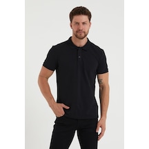 Erkek Regular Fit Polo Yaka Nakışlı T-shirt Siyah