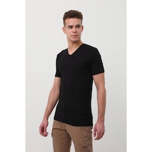 V Yaka Basic Tişört Siyah 001