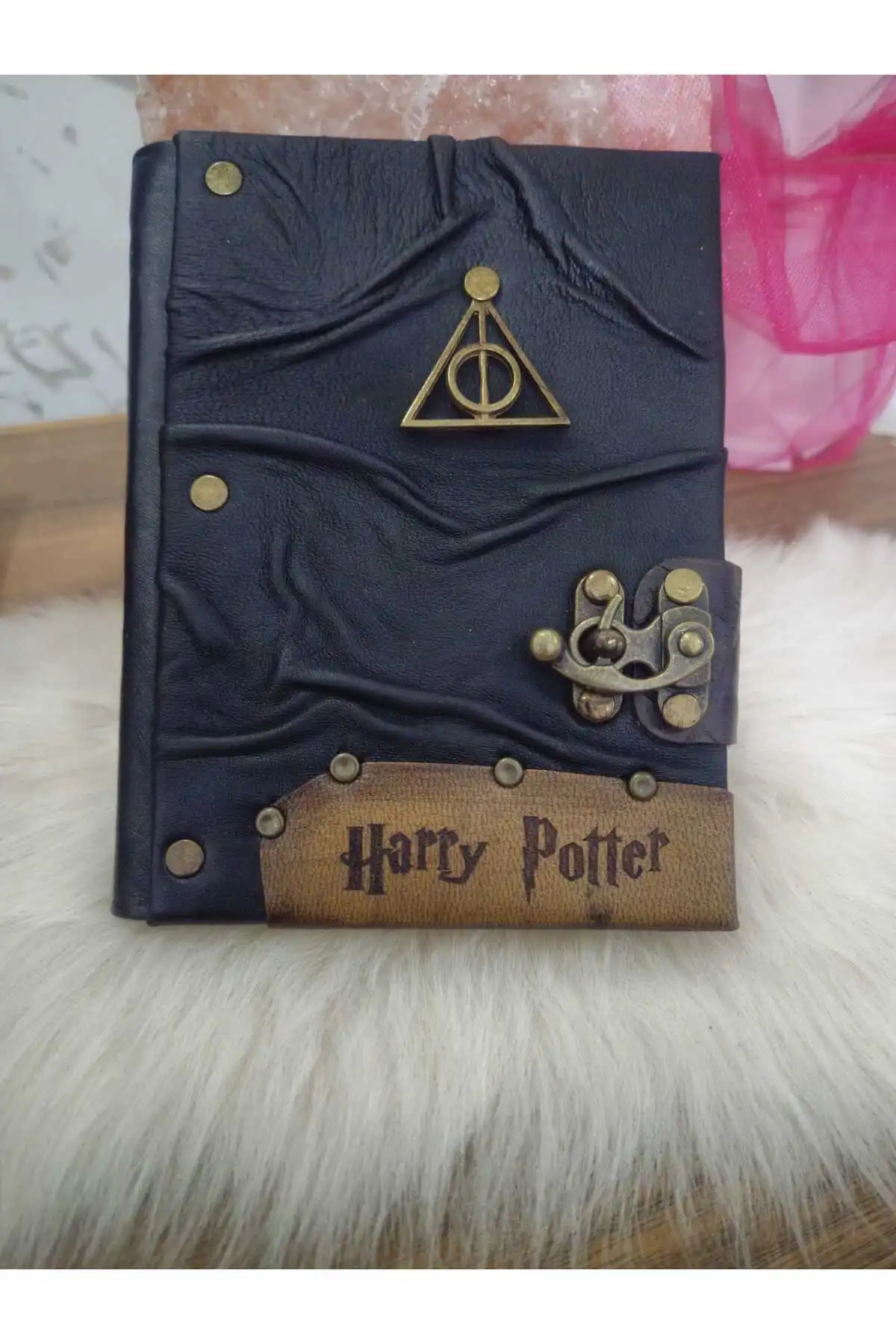 Hakiki Deri Özel Desen Harry Potter Yazılı El Yapımı Defter Kahverengi