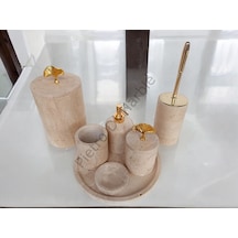 Sarı Traverten Klasik Model 7 Parça Gold Renk Japon Gülü Aksesuarlı Banyo Seti Sarı Traverten