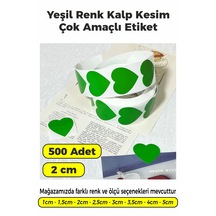 Yeşil Renk Kalp Kesim Sticker Etiket 2cm - 500 Adet Yeşil