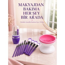 Zenvia 3 Lü Güzellik Ve Bakım Seti 12 Li Mor Makyaj Fırçası Fırça Temizleme Cihazı Ve Manikür Pedikür Tı