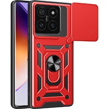 Xiaomi Mi 14t Pro Uyumlu Kılıf Pars Lens Yüzüklü Silikon - Kırmızı