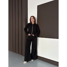 Defymoda Trenç Takım Alt Üst Siyah Ons Siyah
