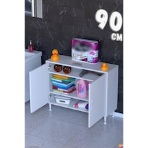 Söke 90 Cm Çok Amaçlı Kapaklı 2 Raflı 3 Bölmeli Şifonyer Dolap Beyaz
