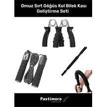 Premium 5 Parça Spor Seti Omuz Sırt Göğüs Kol Bilek Kası Geliştirme Seti Kas Geliştirme Fitness Seti Siyah