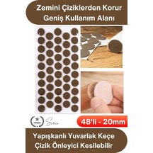 Keçe Yapışkanlı Yuvarlak Keçe 20mm 48 Adet Kahve Mobilya Altı Zemin Koruyucu Çizik Önleyici Sessiz Kahverengi